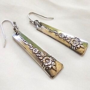 Vintage Silver Floral Embossed Dangle & Drop Earrings / Spoon Collection Style